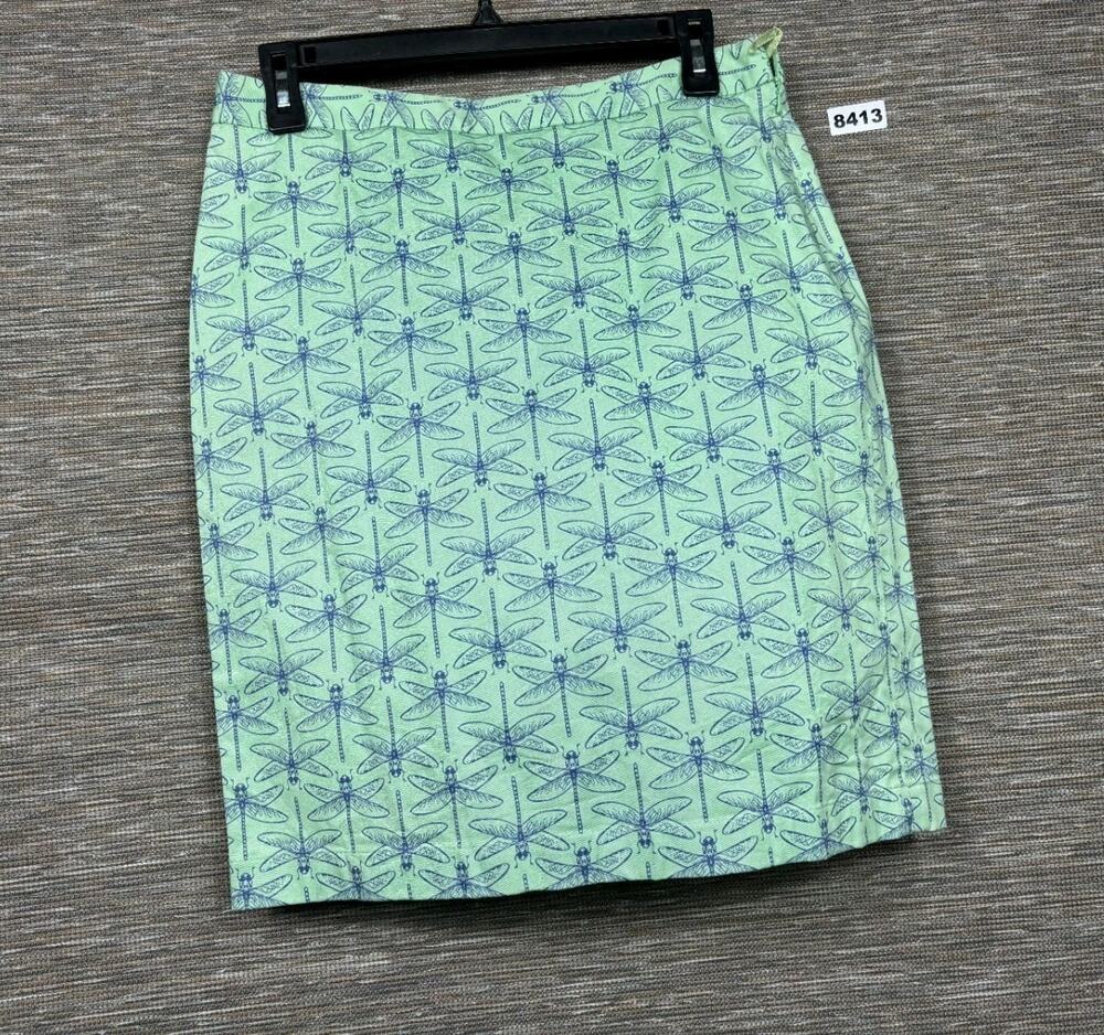 Brooks Brothers Skirt Womens 4 Green Dragonfly Print Lined Beach Resort Coastal